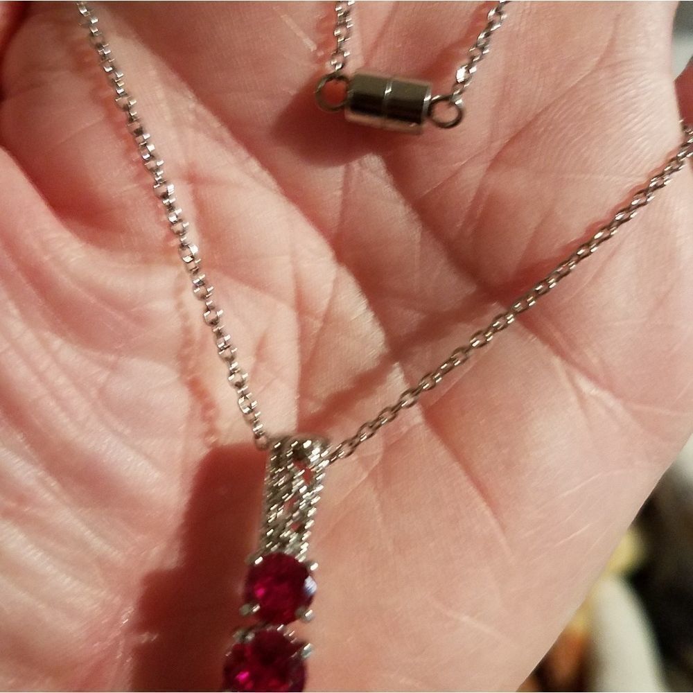 Ruby CZ Pendant with 20 in Chain - Picture 5 of 6